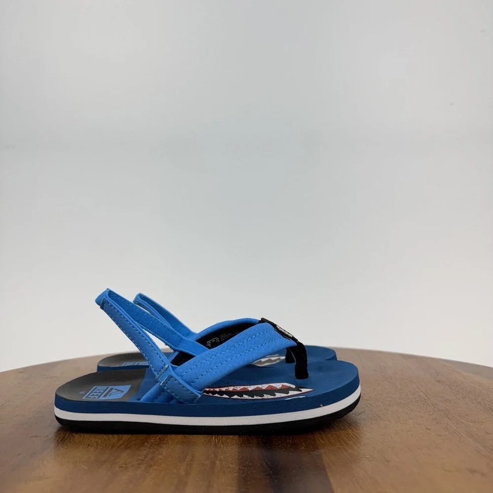 New Little Kids Reef Little Ahi Slip On Water Flip Flops Blue Shark Size 10 C‎